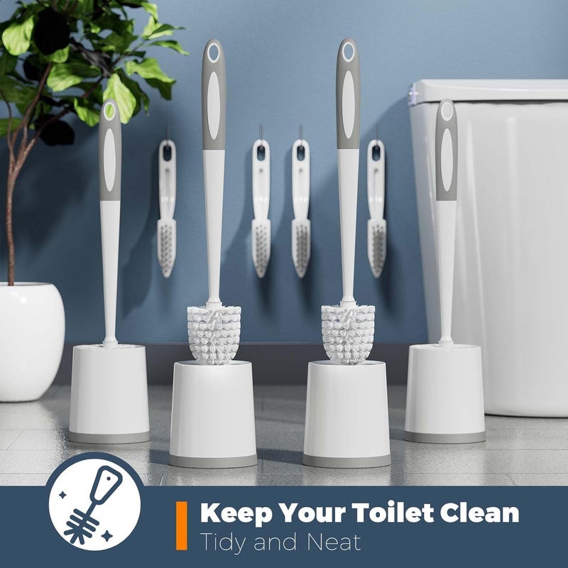 Holaloha Toilet Brush, 4 Pack Toilet Brush and Holder Set, Toilet Bowl Brush with 4 Grout Brush, Toilet Bowl Brush and Holder for Bathroom, (White) - Image 5
